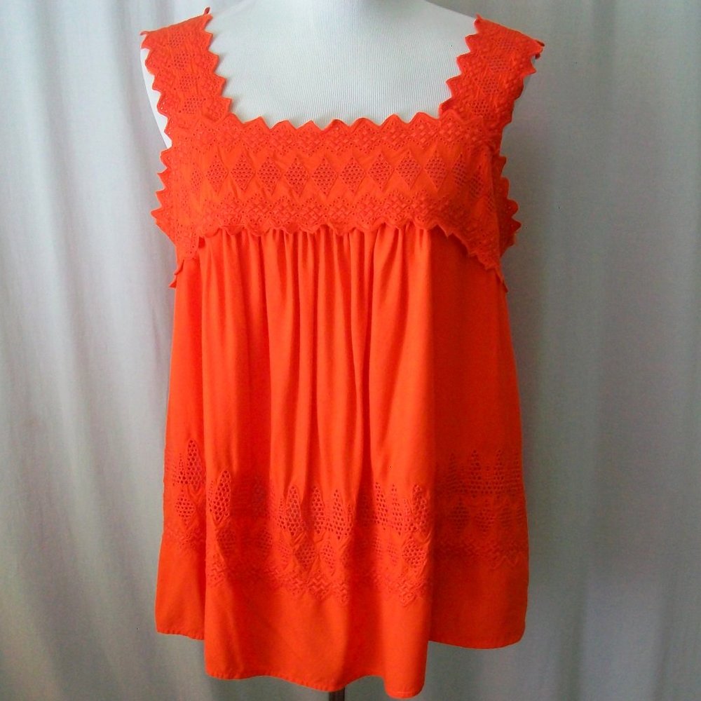 Old Navy Bright Orange Lace Neckline Peasant Cami Top Sz 1X